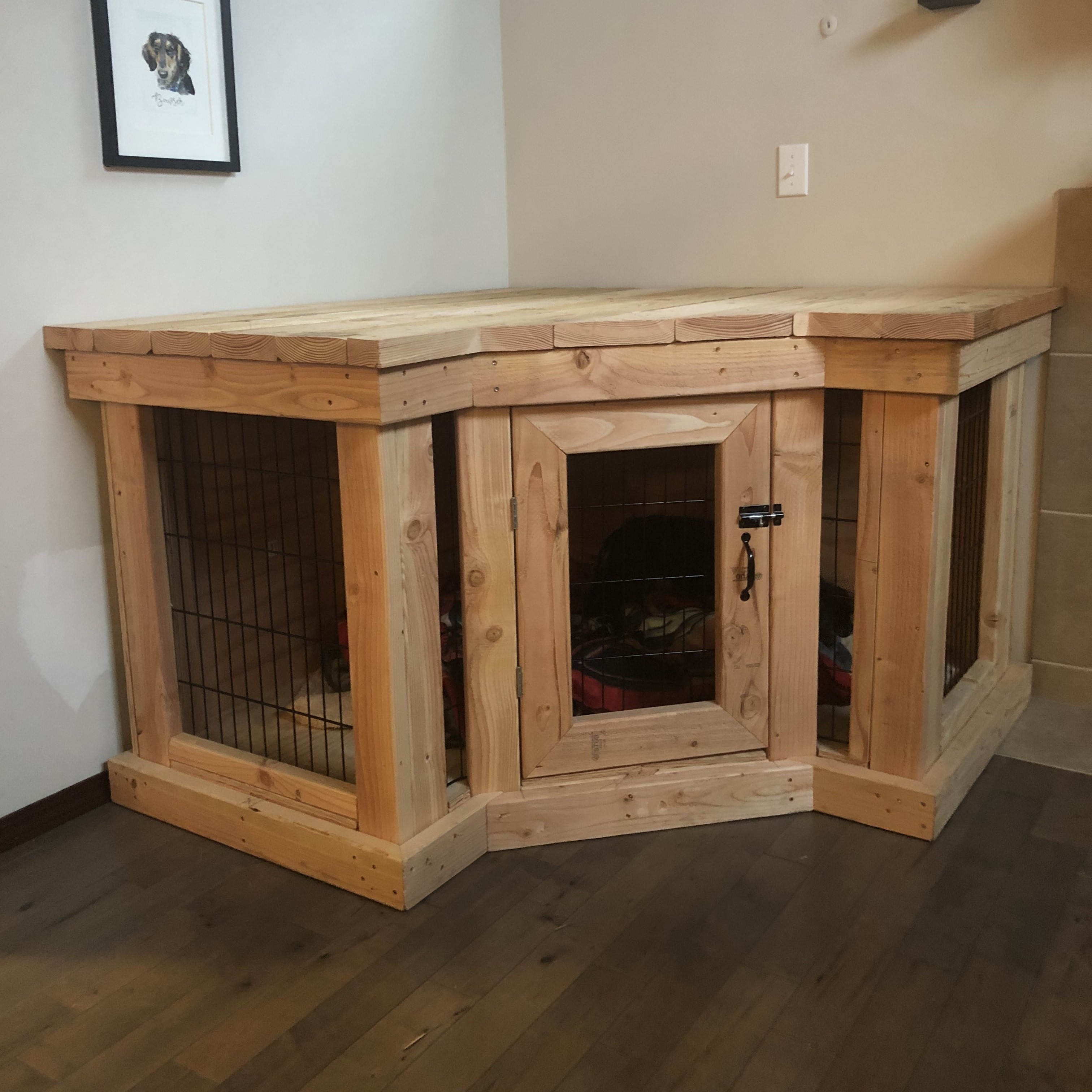 handmade dog kennel out of wood