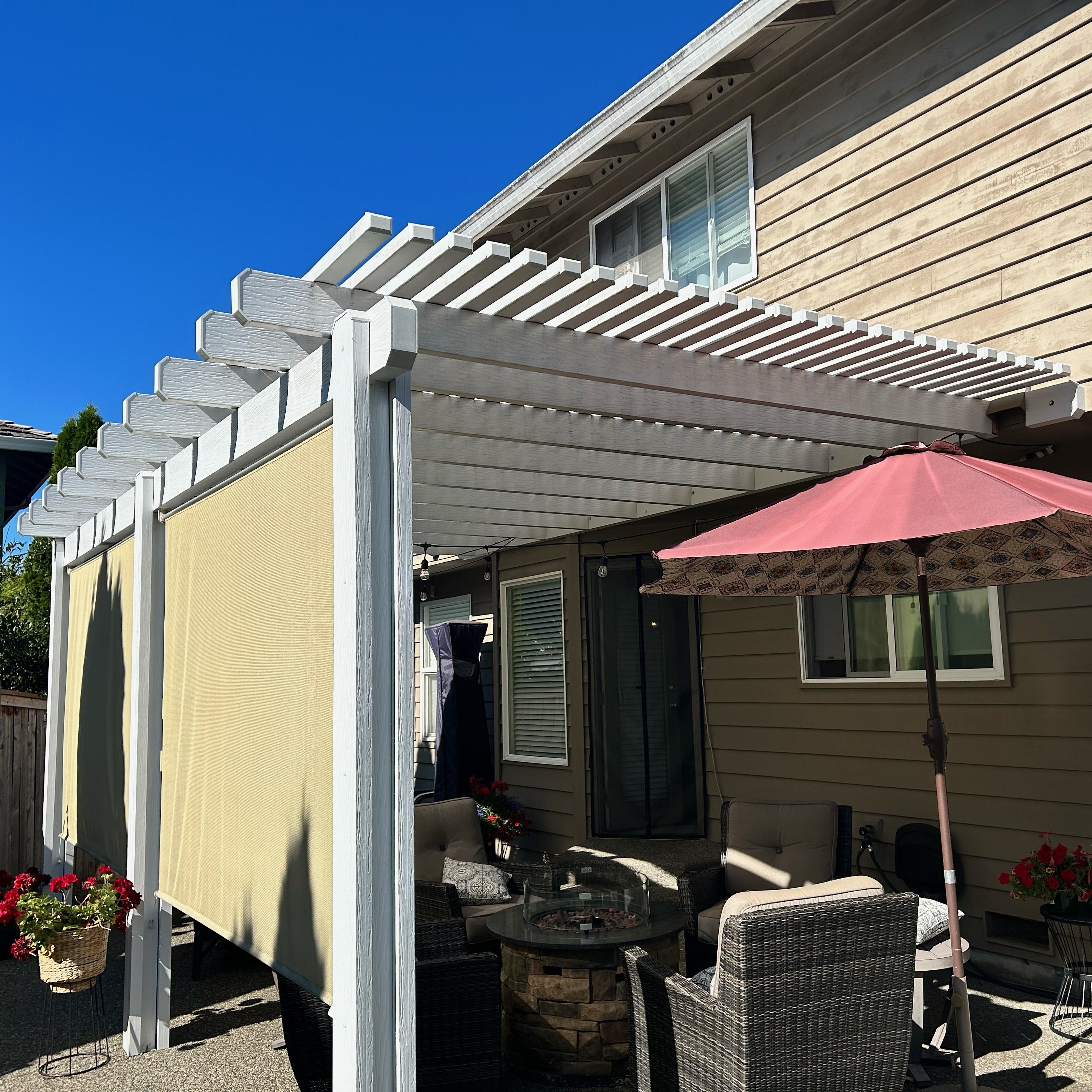 metal pergola kit asselmbed and blinds installed